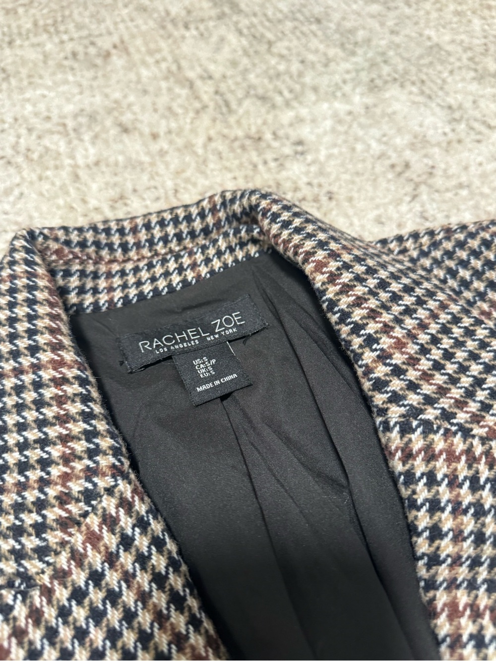 Rachel Zoe Black and Brown Houndstooth Double-Breasted Blazer Coat - Picture 2 of 6
